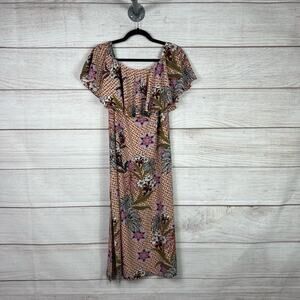 Zara Women's Tropical Off The Shoulder Midi Printed Summer Dress Size Small